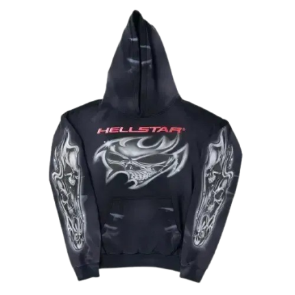Black-Hellstar Airbrushed Skull Hoodie