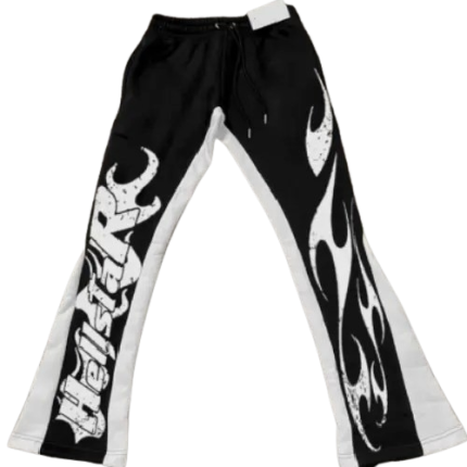 Black/White Hellstar Flame Graphics Flared Trousers